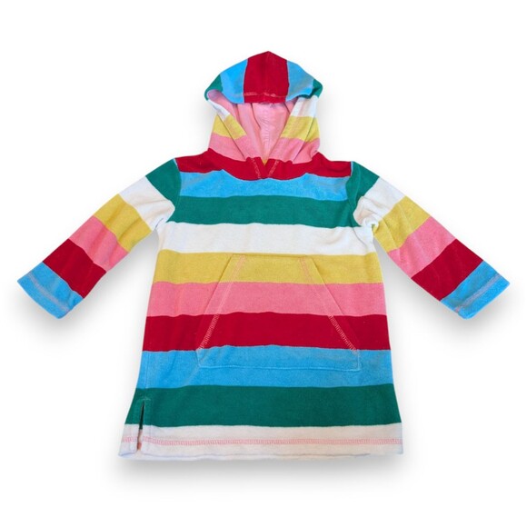 Mini Boden Beach Swim Coverup Terry Cloth Hoodie Rainbow Stripe Girls 2-3Y - Picture 1 of 5